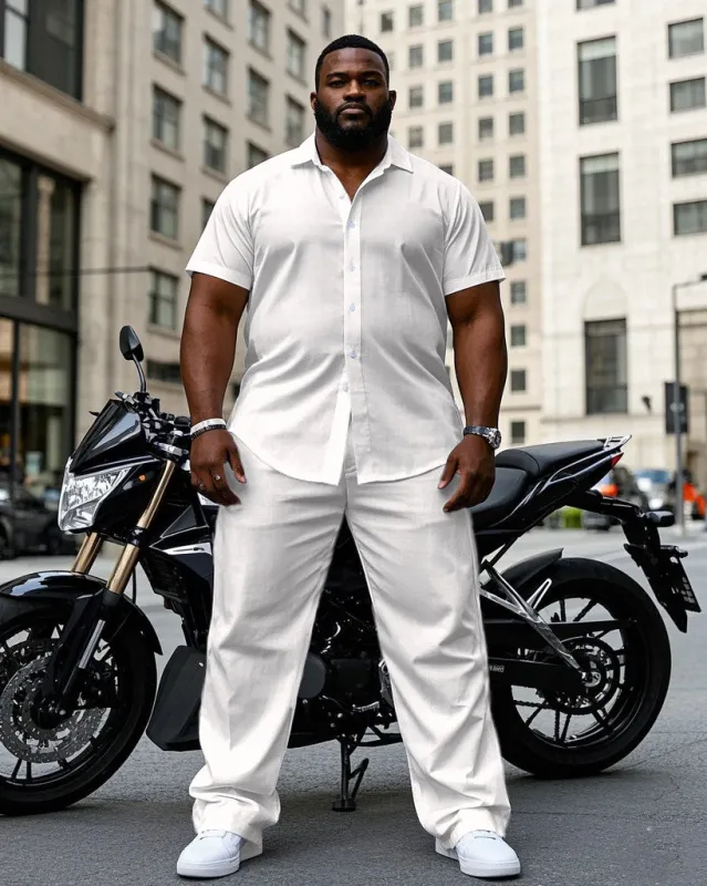 Men's Plus Size Solid Color White/Black Short Sleeve Shirt Trousers Suit sold by Biggmans