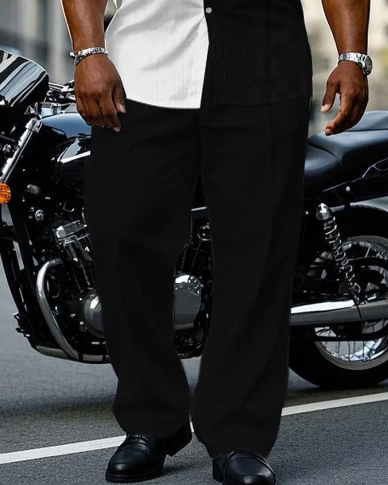 Men's Plus Size Business Tone Geometric Stitching Short Sleeve Shirt Trousers Suit sold by Biggmans product image thumbnail 3