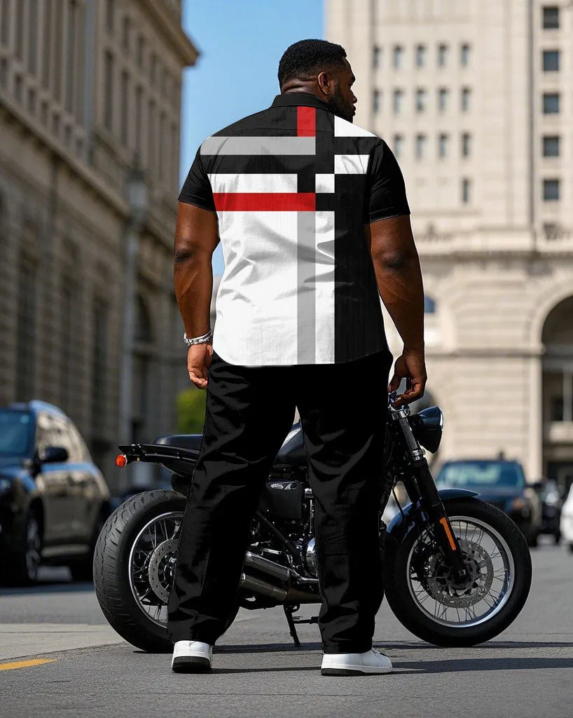 Men's Plus Size Business Tone Geometric Stitching Short Sleeve Shirt Trousers Suit sold by Biggmans product image thumbnail 4