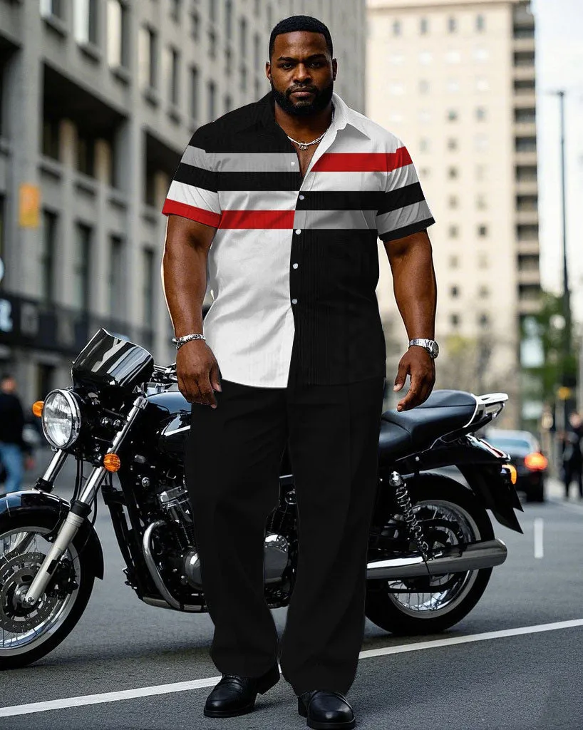 Men's Plus Size Business Tone Geometric Stitching Short Sleeve Shirt Trousers Suit sold by Biggmans