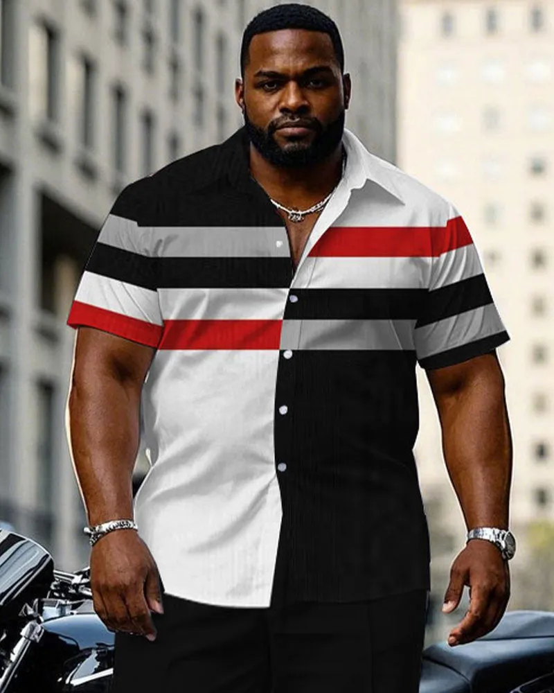 Men's Plus Size Business Tone Geometric Stitching Short Sleeve Shirt Trousers Suit sold by Biggmans product image thumbnail 2