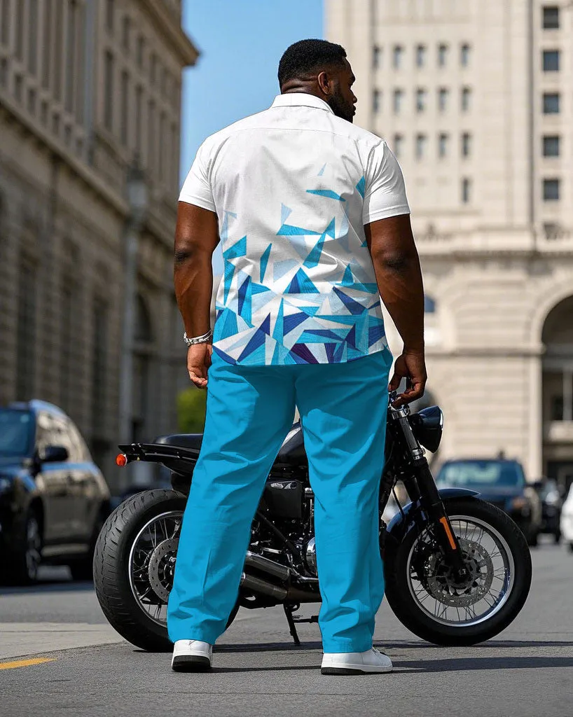 Men's Plus Size Business White & Blue Geometric Gradient Arrangement Short Sleeve Shirt Trousers Suit sold by Biggmans product image thumbnail 4