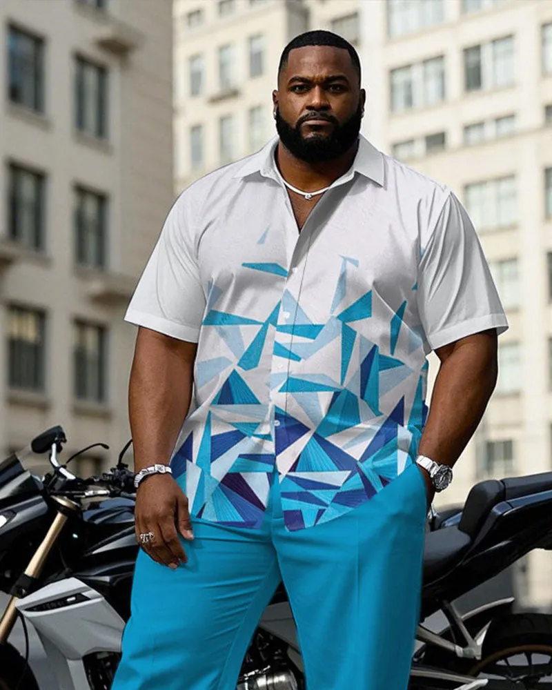 Men's Plus Size Business White & Blue Geometric Gradient Arrangement Short Sleeve Shirt Trousers Suit sold by Biggmans product image thumbnail 2