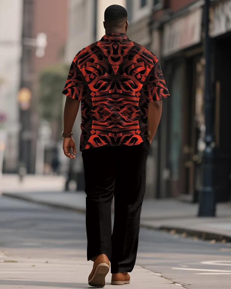 Men's Plus Size Black Red Gradient Painting Letter Print Short Sleeve Shirt Trousers Suit sold by Biggmans product image thumbnail 4