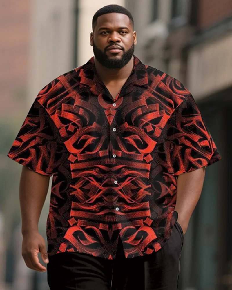 Men's Plus Size Black Red Gradient Painting Letter Print Short Sleeve Shirt Trousers Suit sold by Biggmans product image thumbnail 2