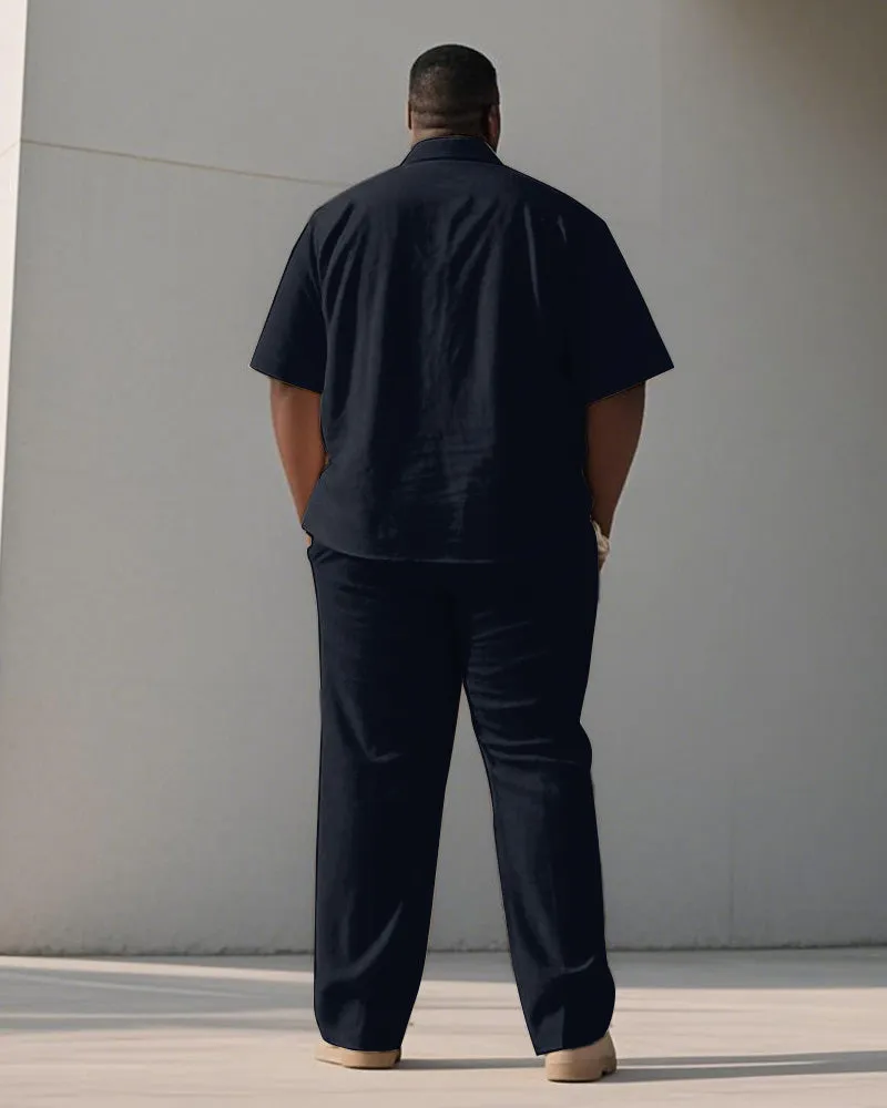 Men's Plus Size Blue Polo Dot Line Geometric Print Short Sleeve Shirt Trousers Suit sold by Biggmans product image thumbnail 4