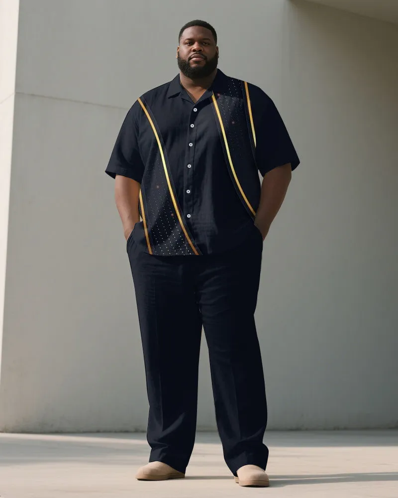 Men's Plus Size Blue Polo Dot Line Geometric Print Short Sleeve Shirt Trousers Suit sold by Biggmans