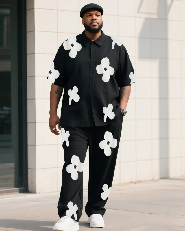 Big Boy Daily Casual Black Simple Print Short Sleeve Shirt Trousers Suit sold by Biggmans