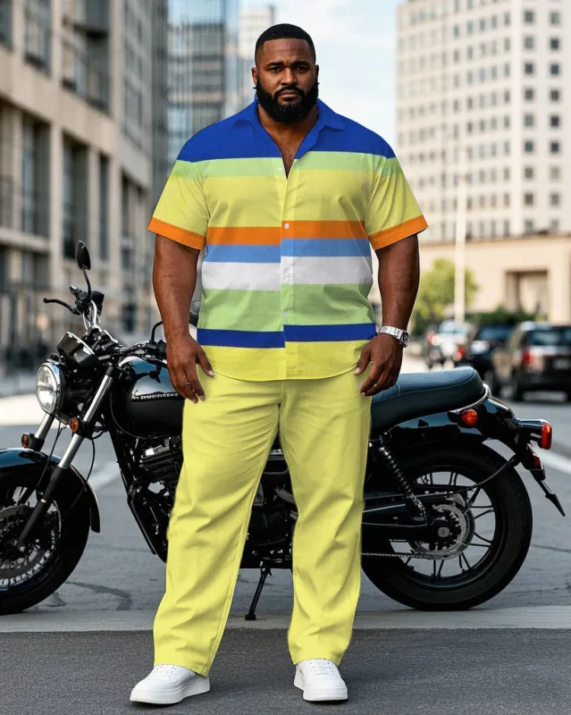 Men's Plus Size Rainbow Striped Short Sleeve Shirt Trousers Suit sold by Biggmans