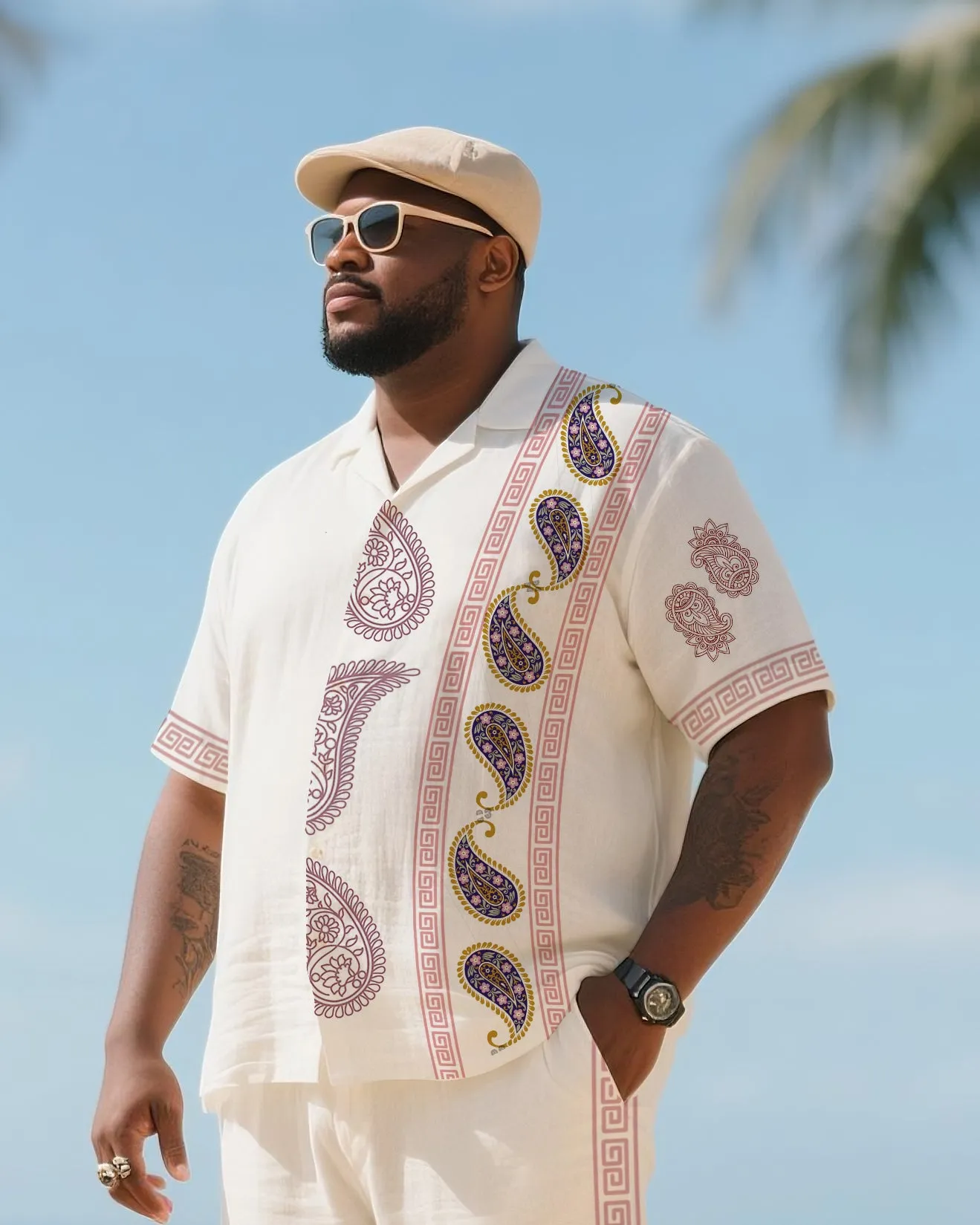 Big & Tall Men's Holiday Style Luxury Paisley Striped Printed Short-sleeved Shirt And Pants Suit sold by Biggmans product image thumbnail 2