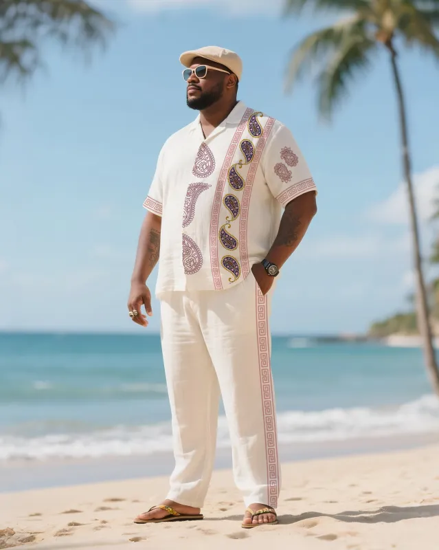 Big & Tall Men's Holiday Style Luxury Paisley Striped Printed Short-sleeved Shirt And Pants Suit sold by Biggmans