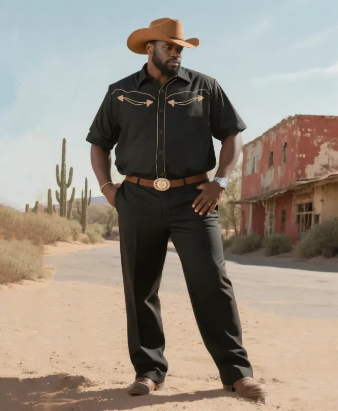 Big & Tall Men's Western-style Simple Casual Printed Short-sleeved Shirt Pants Suit sold by Biggmans