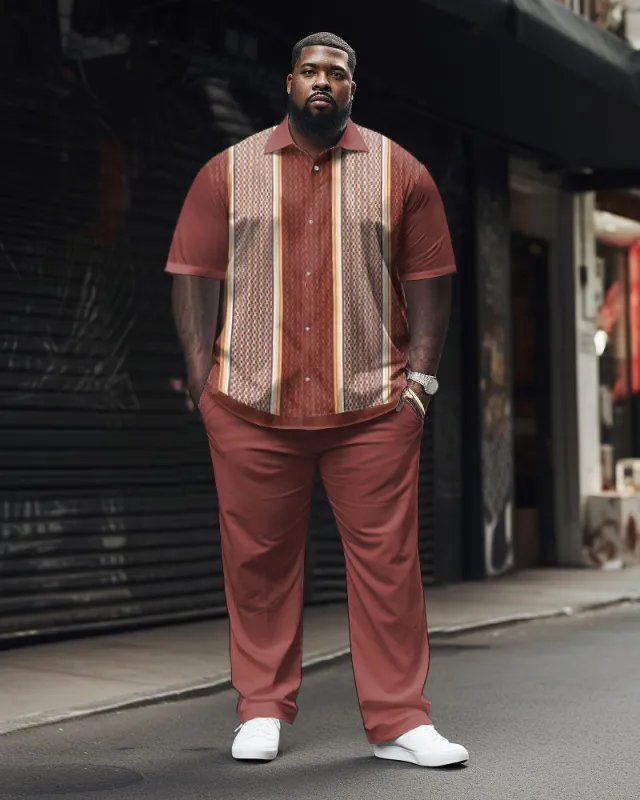Men's Plus Size Business Classic Vertical Stripe Pattern Short Sleeve Shirt Suit sold by Biggmans