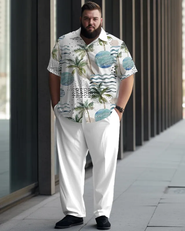 Vacation Coconut Tree Print Large Men's Short sleeved Shirt Set sold by Biggmans