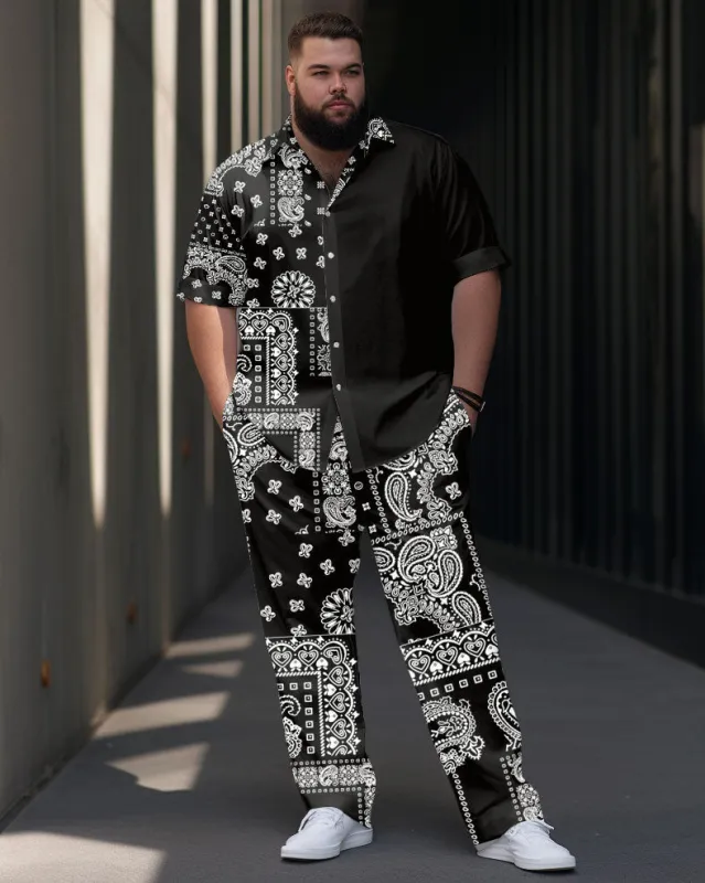 Men's Plus Size Business Simple Pellis Pattern Short Sleeve Shirt Suit sold by Biggmans