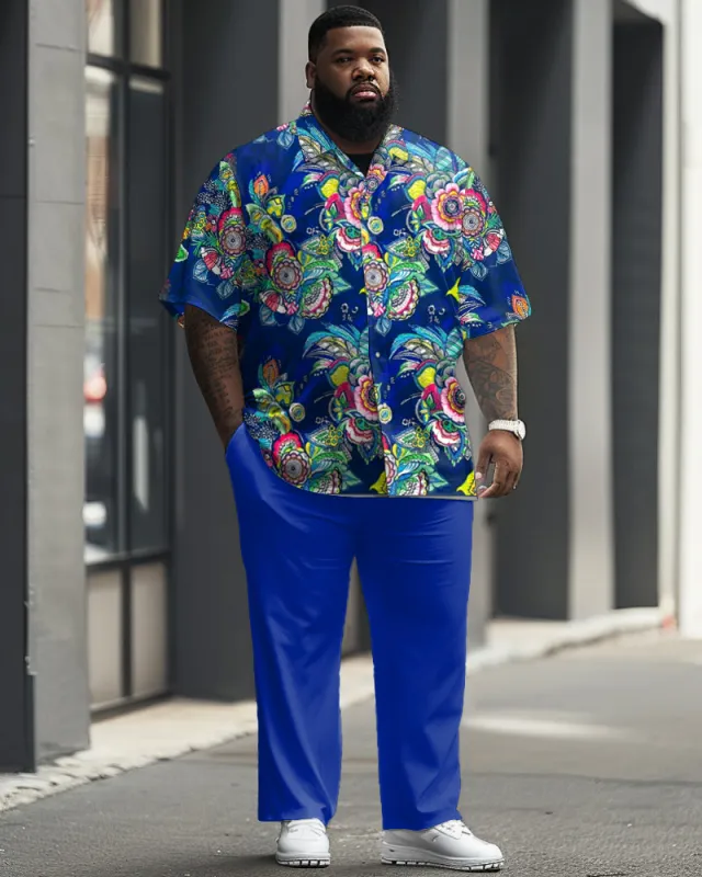 Men's Plus Size Business Casual Floral Print Short Sleeve Shirt Suit sold by Biggmans
