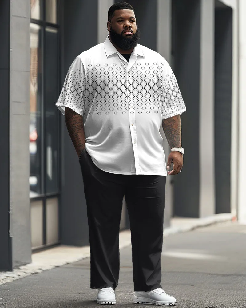 Men's Plus Size Simple Diamond Print Short Sleeve Shirt Suit sold by Biggmans