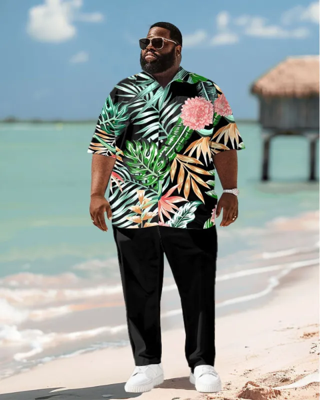 Men's Plus Size Hawaiian Coconut Floral Print Short Sleeve Shirt Trousers Suit sold by Biggmans