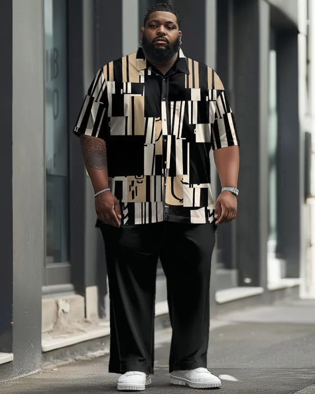 Men's Plus Size Business Simple Irregular Spelling Geometric Print Short Sleeve Shirt Suit sold by Biggmans