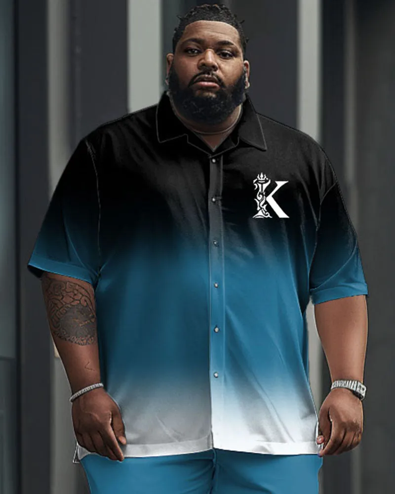 Men's Plus Size Business Simple Gradient K Letter Printing Short Sleeve Shirt Suit sold by Biggmans product image thumbnail 2