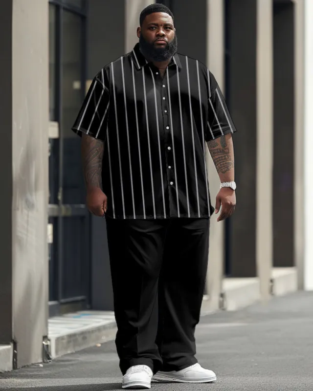 Men's Plus Size Business Simple Striped Print Short Sleeve Shirt Trousers Suit sold by Biggmans