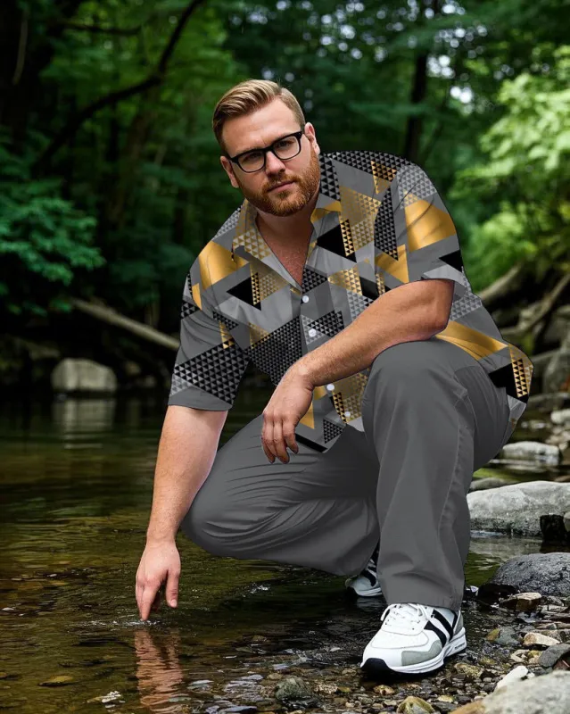 Business Geometric Gray Shirt Trousers Suit Men's Plus Size sold by Biggmans