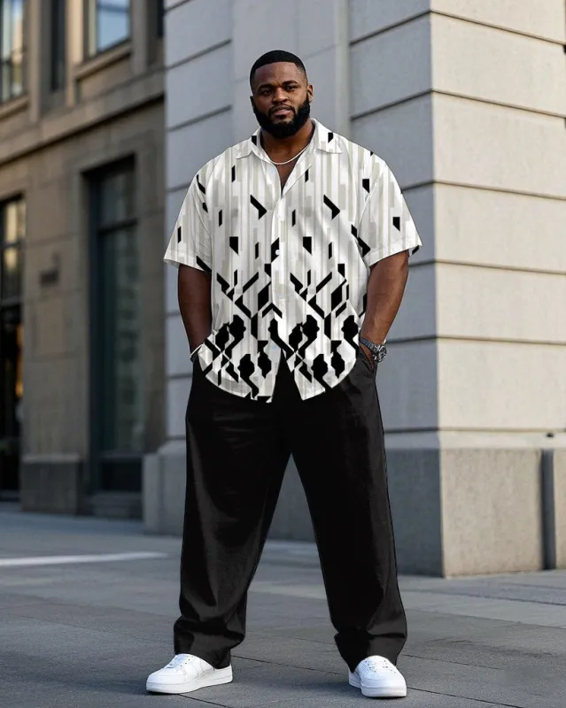 Men's Plus Size Two-color Geometric Gradient Casual Short-sleeved Shirt Trousers Suit sold by Biggmans