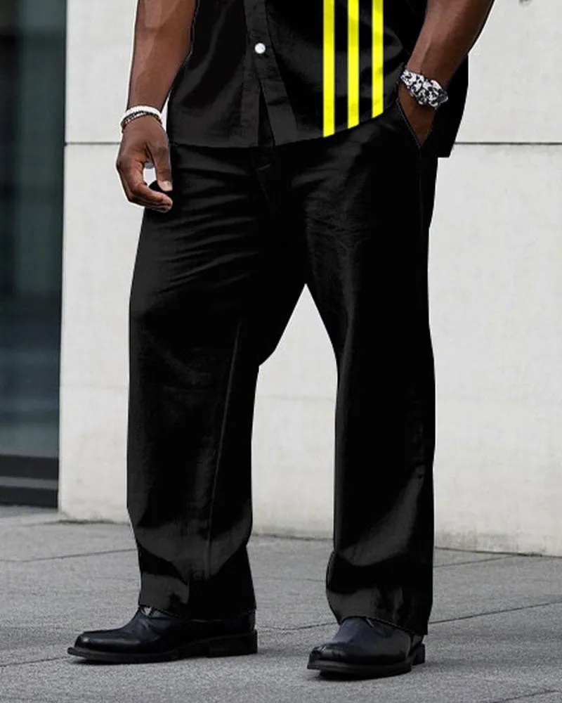 Men's Plus Size Simple Black & Yellow Color Matching Stitching Short-sleeved Shirt Trousers Suit sold by Biggmans product image thumbnail 3