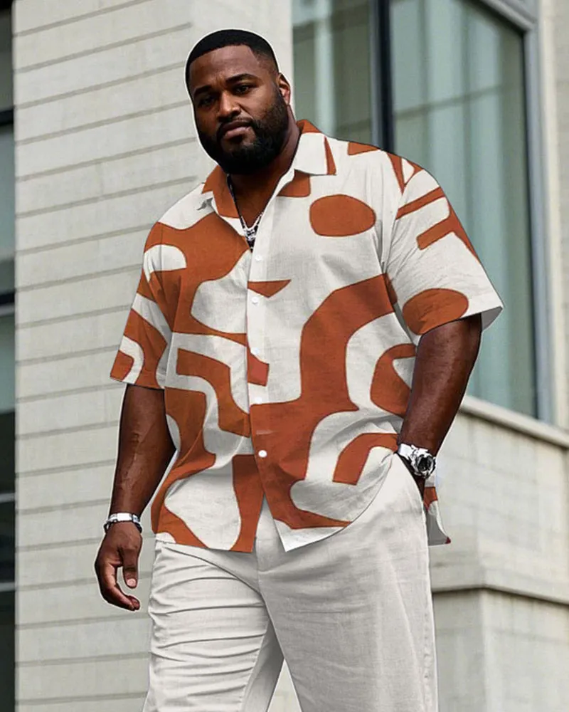 Men's Plus Size Business Irregular Orange Graphic Print Short Sleeve Shirt Trousers Suit sold by Biggmans product image thumbnail 2