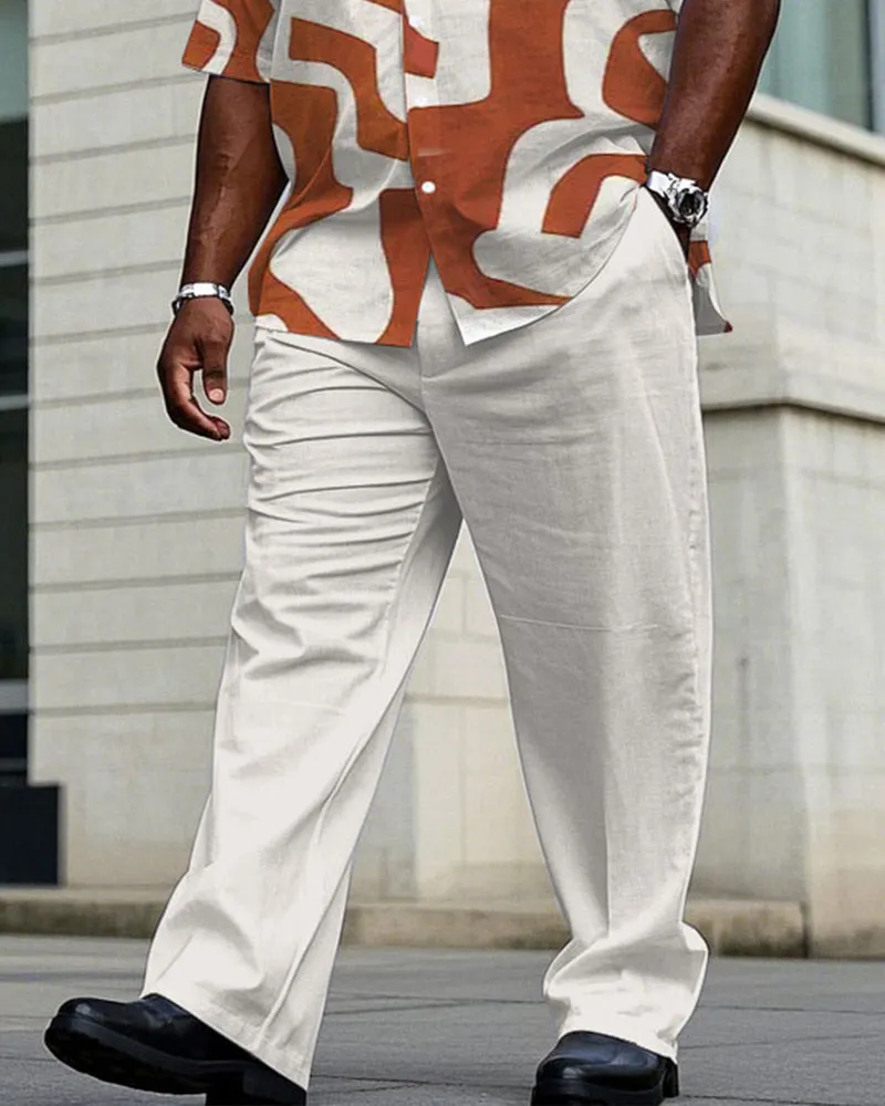 Men's Plus Size Business Irregular Orange Graphic Print Short Sleeve Shirt Trousers Suit sold by Biggmans product image thumbnail 3