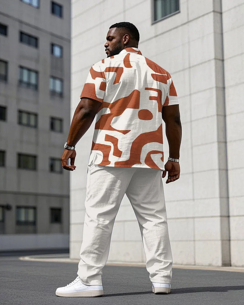 Men's Plus Size Business Irregular Orange Graphic Print Short Sleeve Shirt Trousers Suit sold by Biggmans product image thumbnail 4
