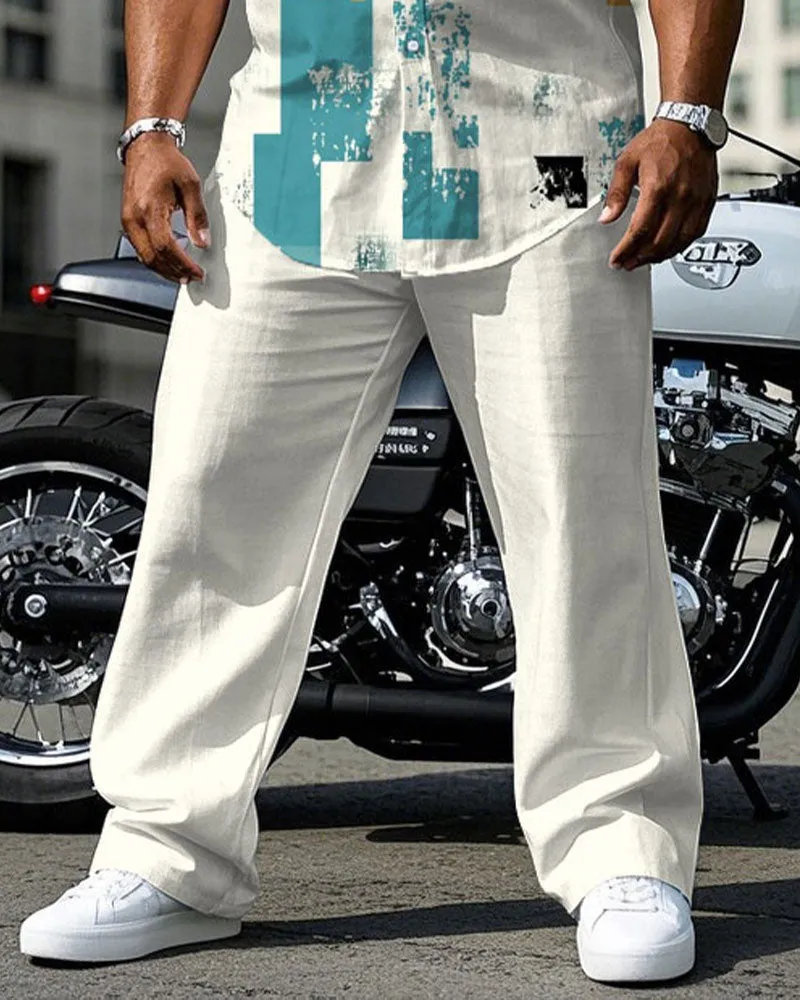 Men's Plus Size Business Apricot Distinctive Shedding Effect Printed Daily Casual Short Sleeve Shirt Trousers Suit sold by Biggmans product image thumbnail 3