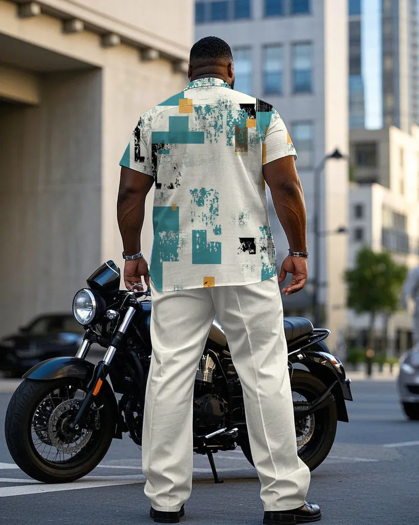 Men's Plus Size Business Apricot Distinctive Shedding Effect Printed Daily Casual Short Sleeve Shirt Trousers Suit sold by Biggmans product image thumbnail 4