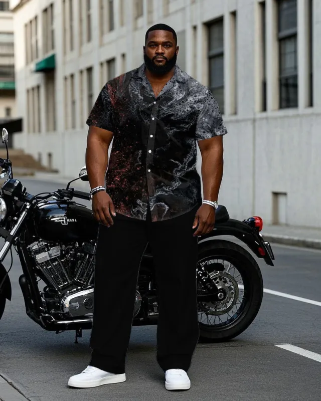 Men's Plus Size Black Star Short Sleeve Shirt Trousers Suit sold by Biggmans