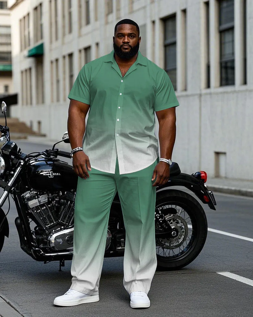 Men's Plus Size Casual Green Gradient Short Sleeve Shirt Trousers Suit sold by Biggmans