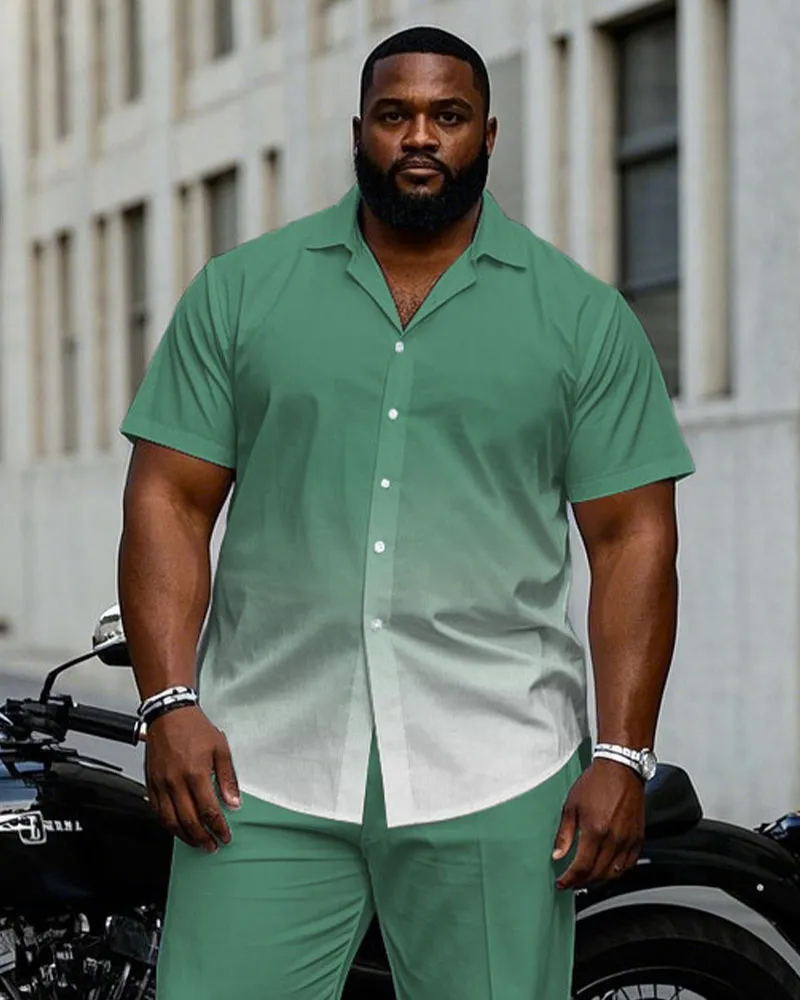 Men's Plus Size Casual Green Gradient Short Sleeve Shirt Trousers Suit sold by Biggmans product image thumbnail 2