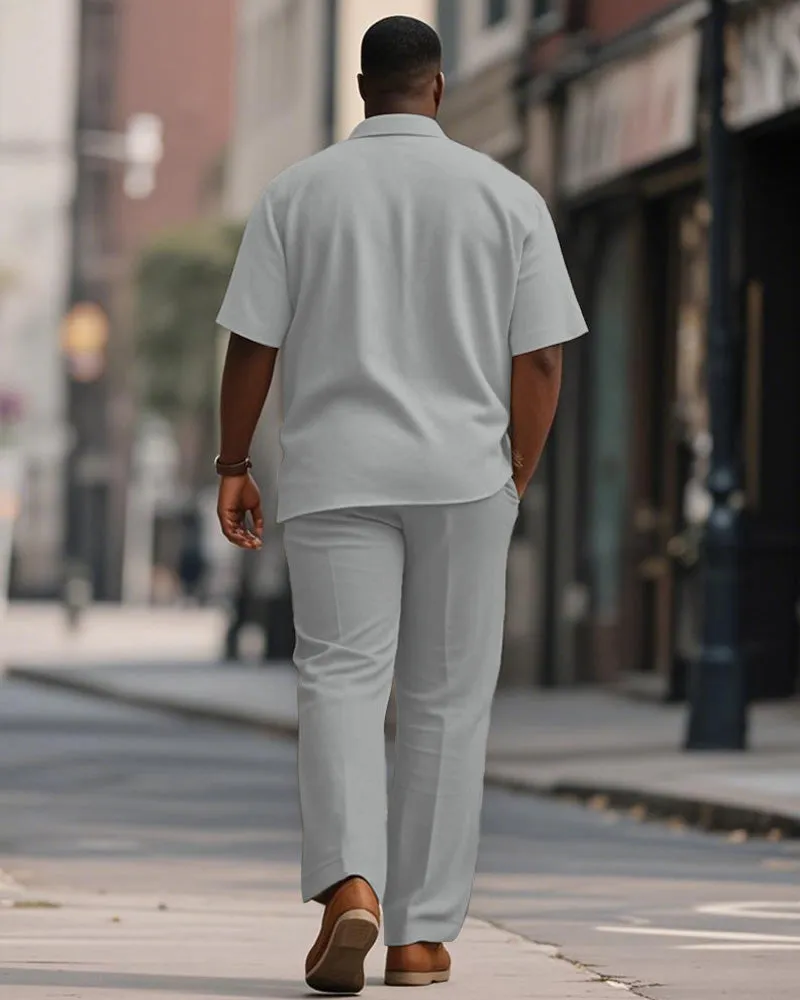 Men's Plus Size Light Gray Stripe Geometric Print Short Sleeve Shirt Trousers Suit sold by Biggmans product image thumbnail 4