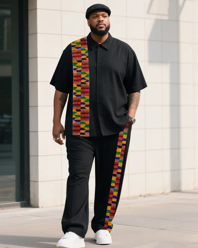 Big Boy Must-Have 2025 Popular African Impression Striped Short Sleeve Shirt Trousers Suit sold by Biggmans