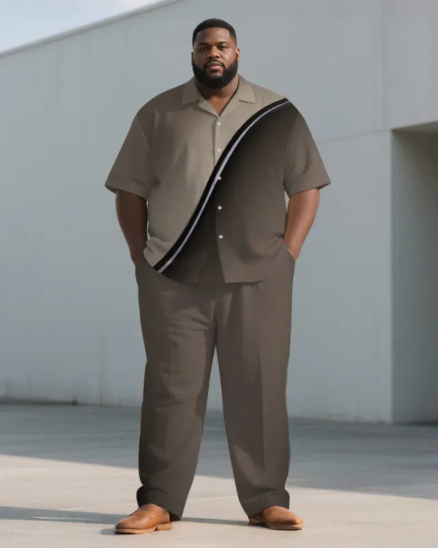Men's Plus Size Brown Line Gradient Print Short Sleeve Shirt Trousers Suit sold by Biggmans