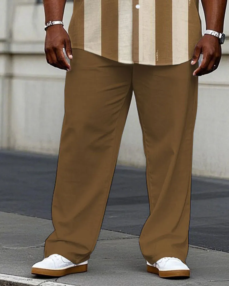Men's Plus Size Business Khaki Thick Striped Short Sleeve Shirt Trousers Suit sold by Biggmans product image thumbnail 3