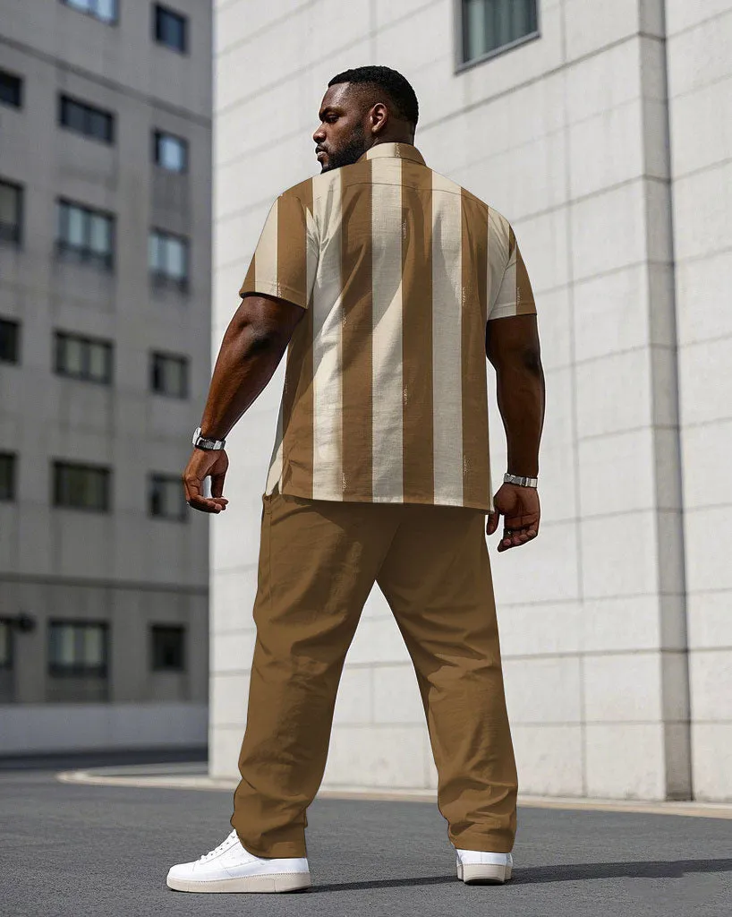 Men's Plus Size Business Khaki Thick Striped Short Sleeve Shirt Trousers Suit sold by Biggmans product image thumbnail 4