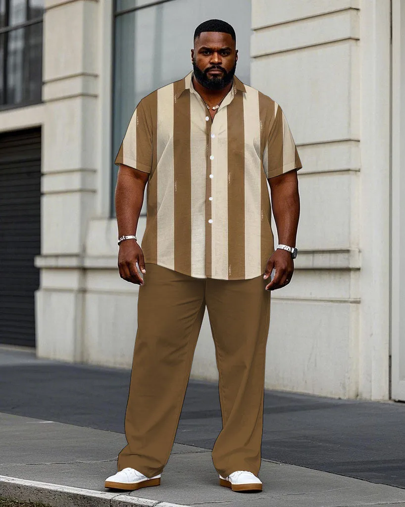 Men's Plus Size Business Khaki Thick Striped Short Sleeve Shirt Trousers Suit sold by Biggmans