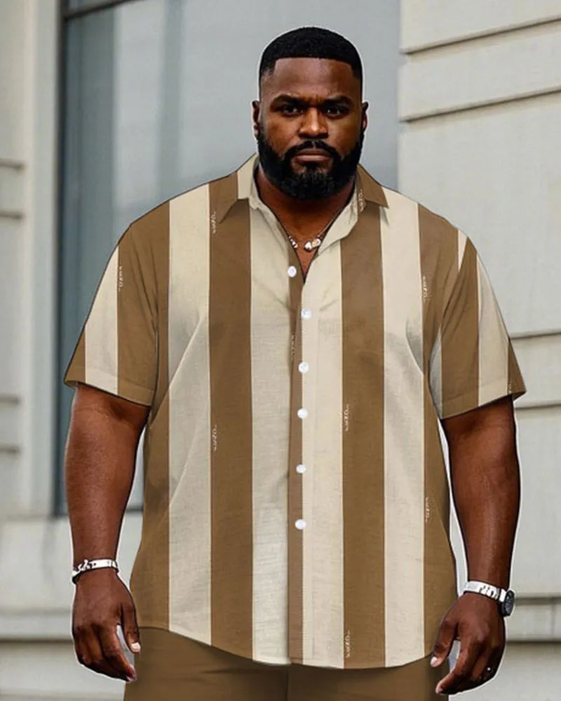 Men's Plus Size Business Khaki Thick Striped Short Sleeve Shirt Trousers Suit sold by Biggmans product image thumbnail 2