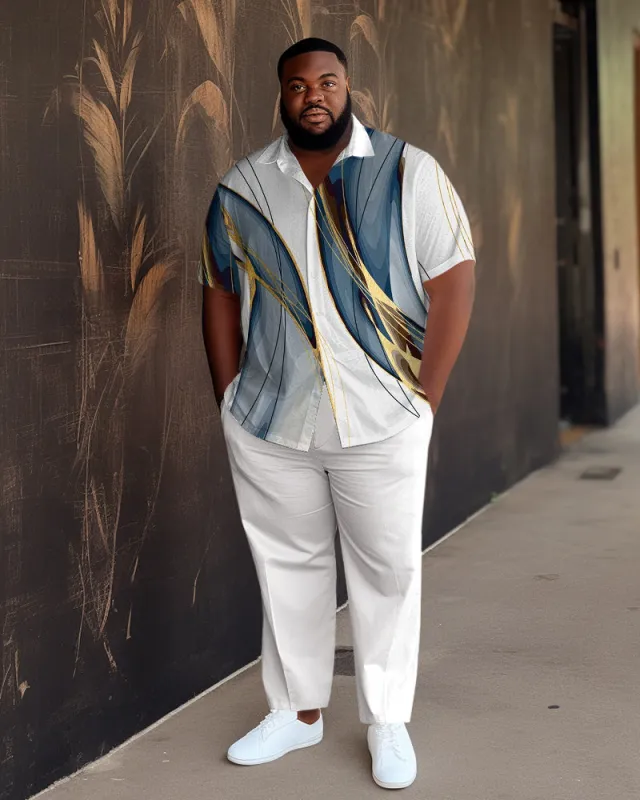 White Men's Ombre Art Plus Size Short Sleeve Walking Set sold by Biggmans