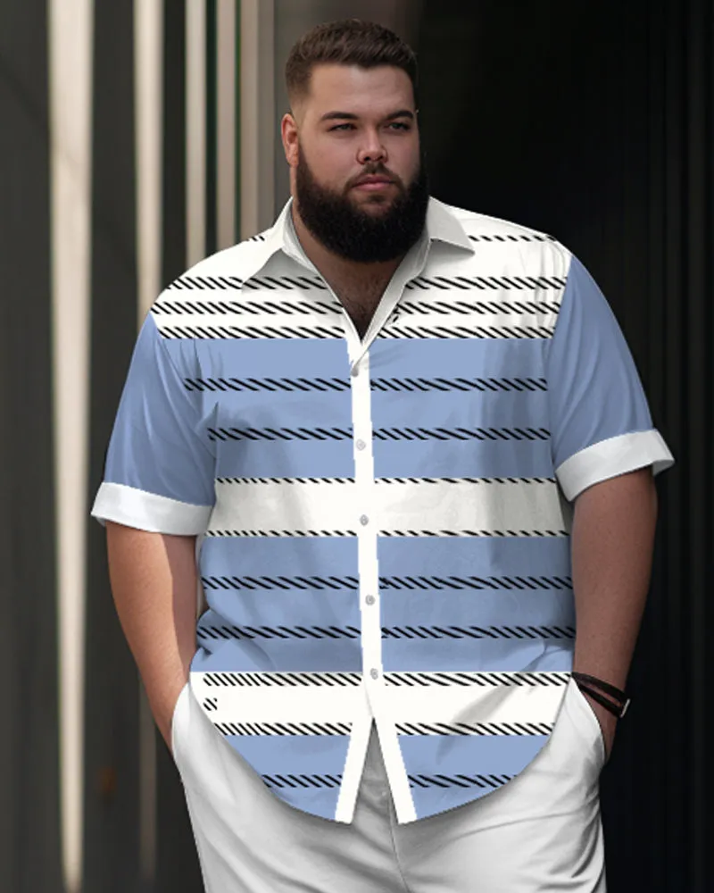 Men's Big Business Casual Colorblock Printed Short-sleeved Shirt Suit sold by Biggmans product image thumbnail 2