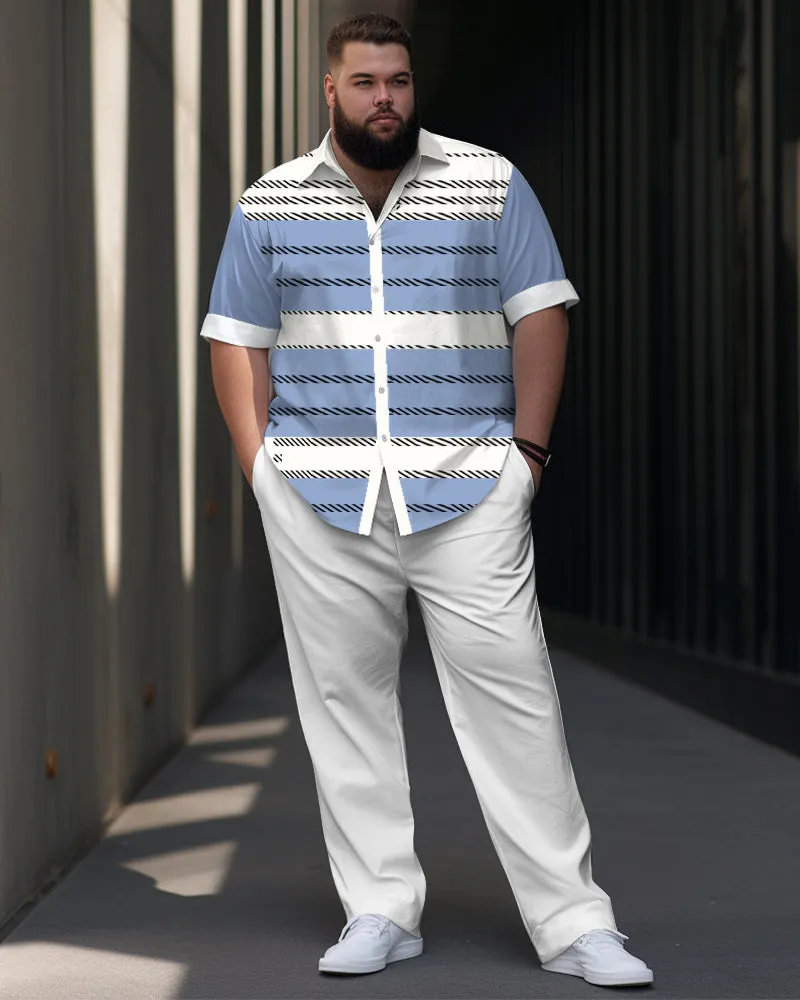 Men's Big Business Casual Colorblock Printed Short-sleeved Shirt Suit sold by Biggmans