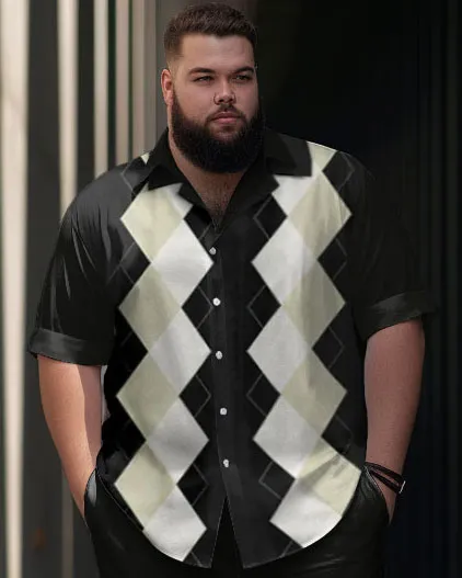 Men's Large Size Diamond Pattern Short Sleeve Shirt Trousers Set sold by Biggmans product image thumbnail 2