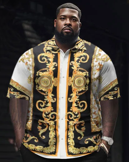 Men's Large Size Classic Retro Pattern Patchwork Pattern Short Sleeve Shirt Set sold by Biggmans product image thumbnail 2