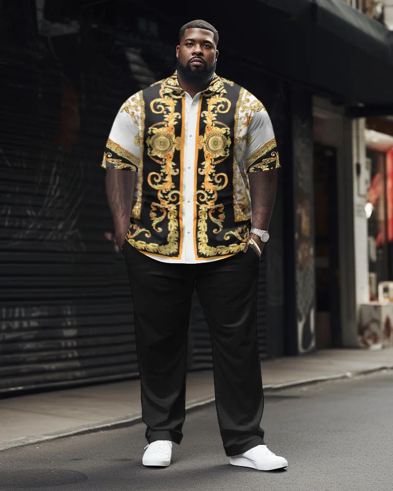 Men's Large Size Classic Retro Pattern Patchwork Pattern Short Sleeve Shirt Set sold by Biggmans