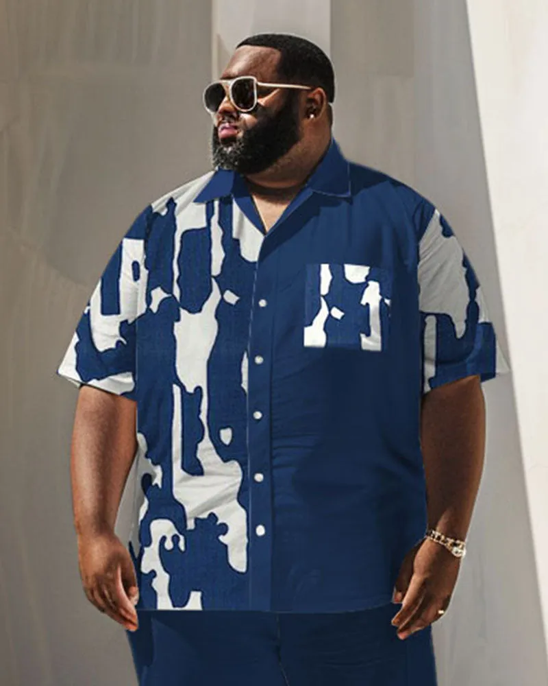 Men's Plus Size Business Simple Geometric Print Pocket Short Sleeve Shirt Suit sold by Biggmans product image thumbnail 2